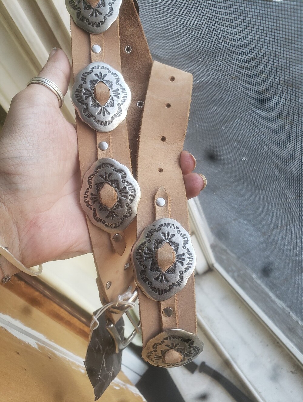 Women's 80s Tan Leather Concho Belt